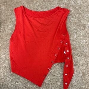 SHEIN Red Asymmetrical Button Crop Top